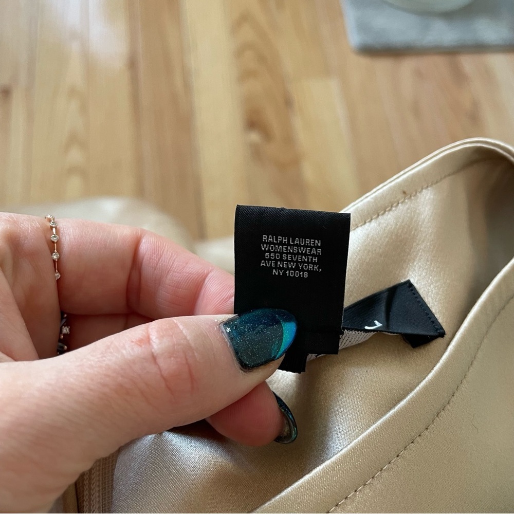 Ralph Lauren Black Label Silk Satin Gold Beige Sleeveless Shift Dress EUC Sz 2 - Picture 9 of 12